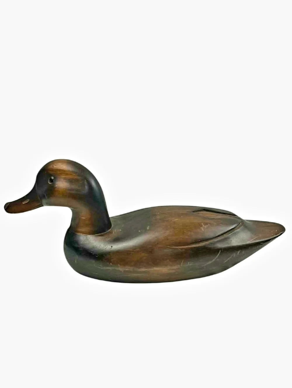 Vintage Hand-Carved Solid Wood Duck Decoy - Rustic Folk Art Mallard - 13”